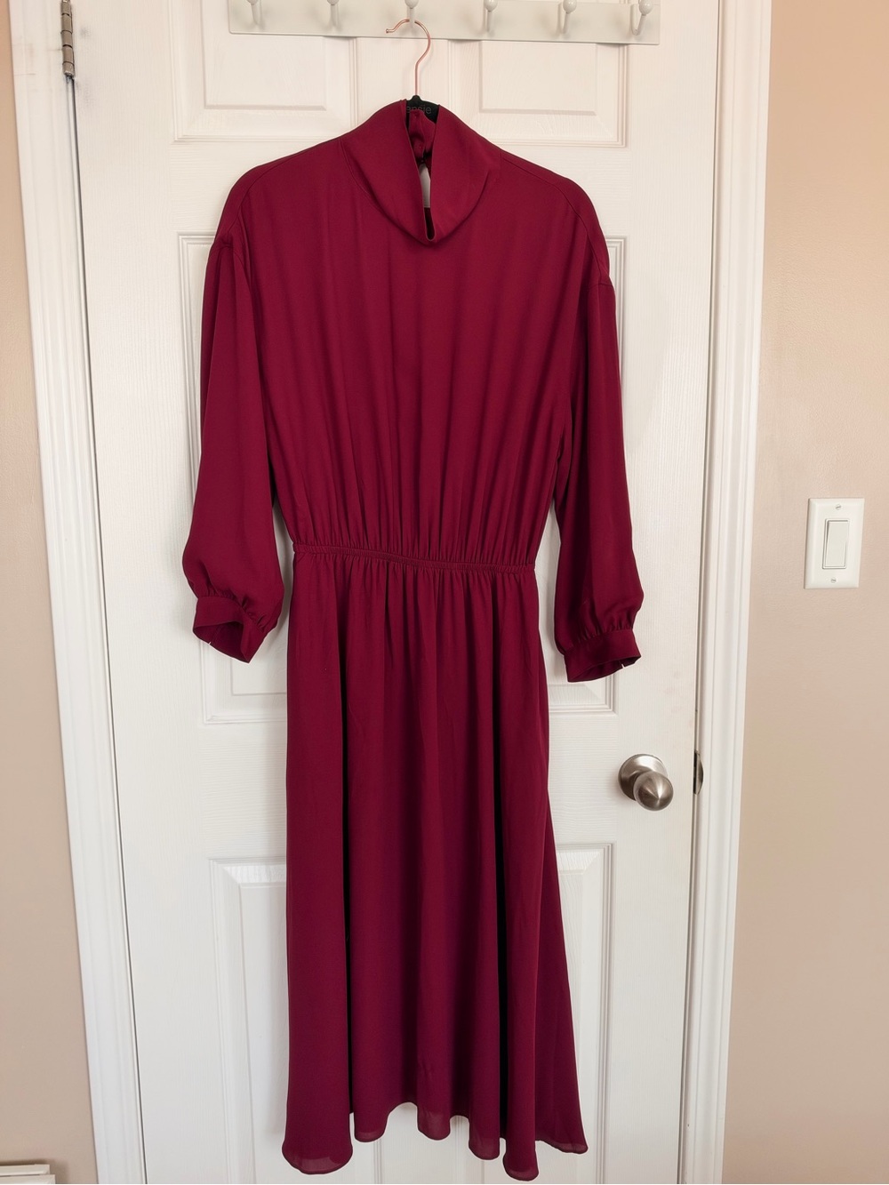 Babaton Aritzia Burgundy Long Sleeve Midi Dress - High Neck